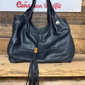 Big Buddha Black Leather Shoulder Bag with Tassel